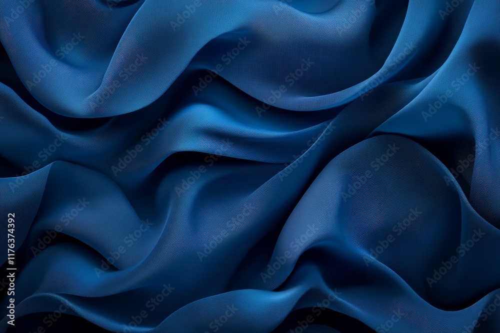 Fototapeta premium Abstract dark blue fabric waves, elegant silk texture background.
