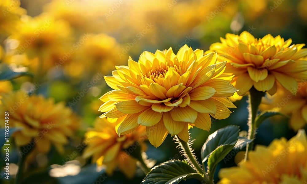 3D Animation of A close-up of a yellow flower with a large center surrounded by smaller petals. Video background