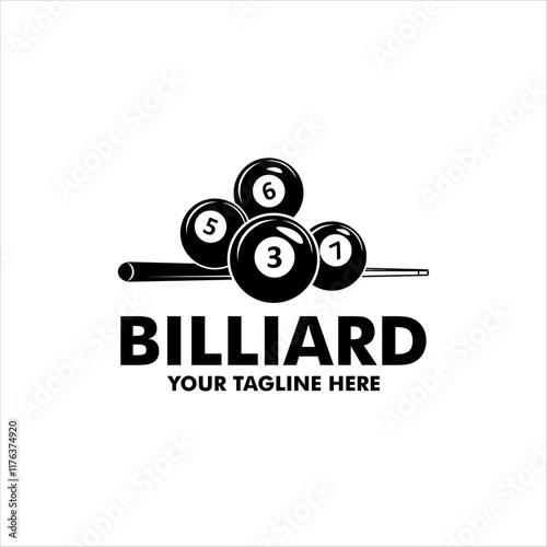 Billiard club logo design vector game badge sport template pool table with ball and stick simple illustration template