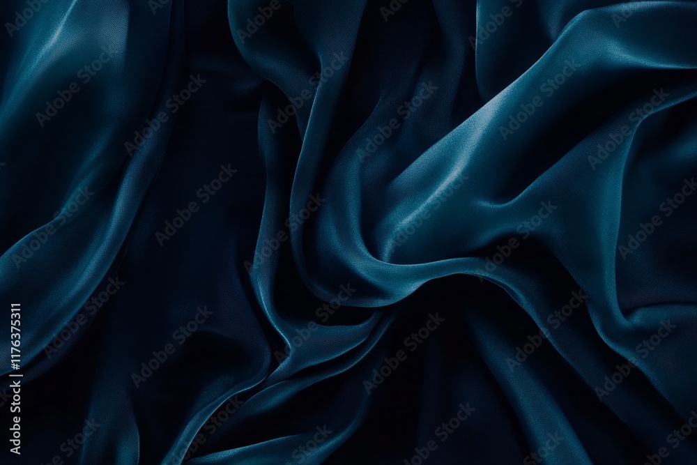 Obraz premium Dark teal silk fabric with elegant folds and wrinkles.