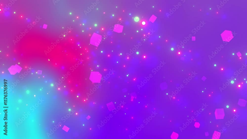 Pink purple background with floating cubes and glowing lights. Suitable for various design projects needing a modern and abstract touch