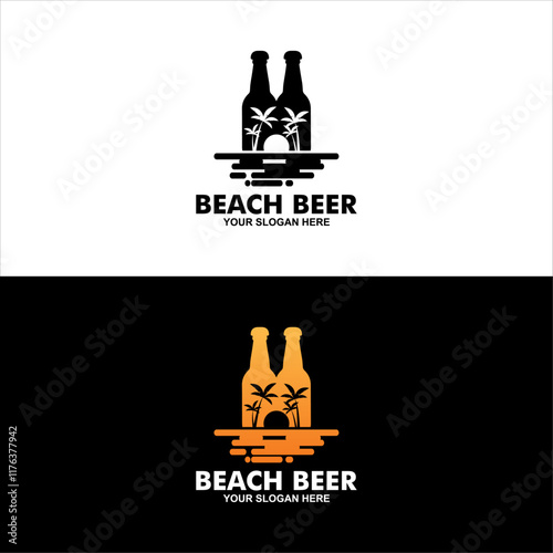 Design of beer with beach sand vector illustration perfect for beach cafe logo and beach party event