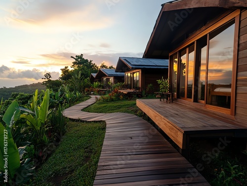 Boutique ecoresort with solarpowered bungalows, sustainable gardens, and organic dining experiences photo