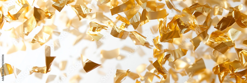 Luxurious scattered gold foil on a pristine white background, perfect for background material, showcasing intricate details, high-definition photography, and a professional composition. Luxurious scattered gold foil on a pristine white background, perfect for background material, showcasing intricate details, high-definition photography, and a professional composition.