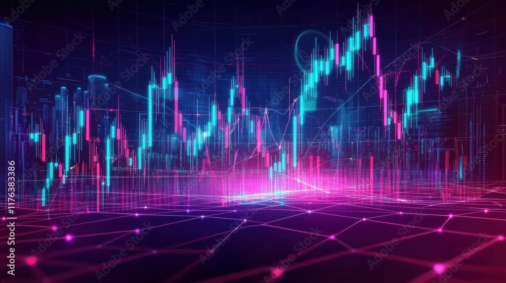 Dynamic financial market trends visualization digital space infographic cyber environment aesthetic perspective