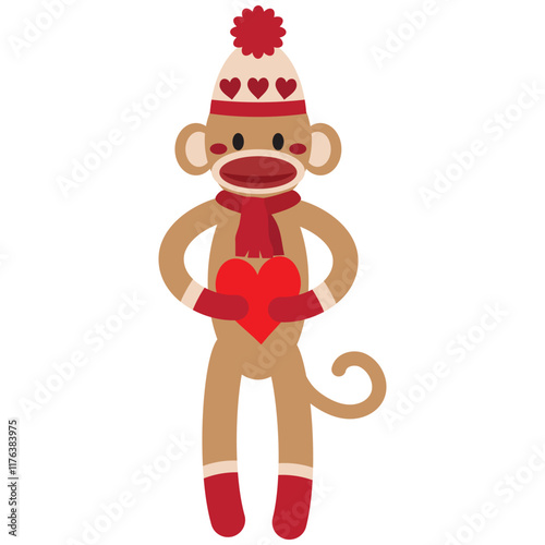 Cute and funny Valentine sock monkey vector cartoon illustration