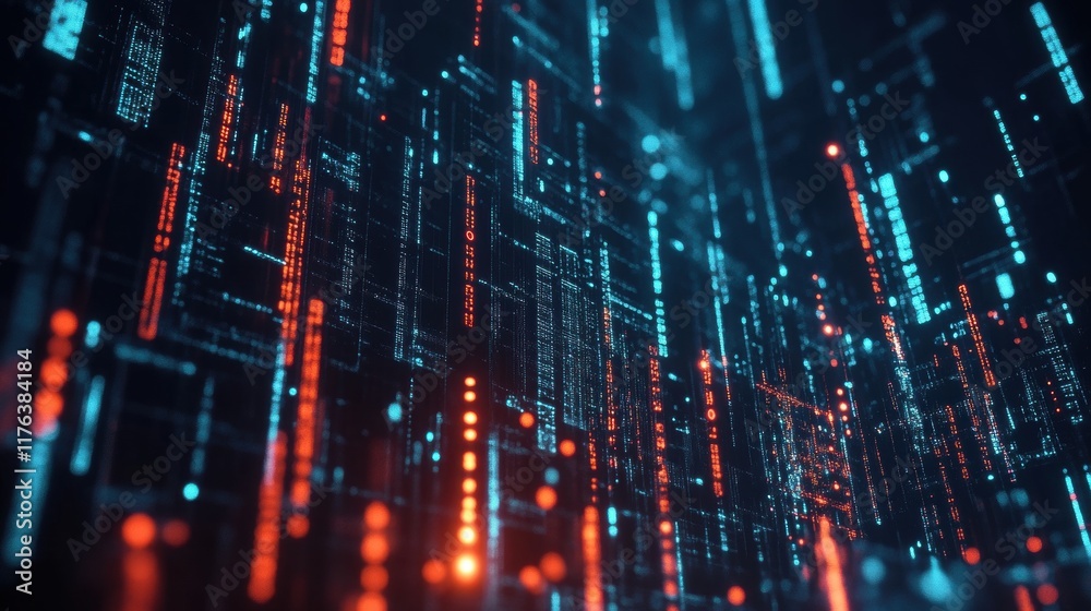 Fototapeta premium Dynamic data visualization in digital networks virtual space 3d render futuristic environment close-up perspective