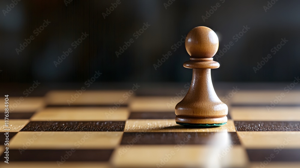 Single Wooden Pawn Advancing on Chess Board with Focused View in Soft Light Setting Single Wooden Pawn Advancing on Chess Board with Focused View in Soft Light Setting