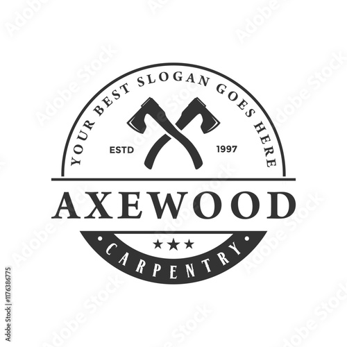 Axe Logo Wood Cutting Tool Vector Stock Vector.