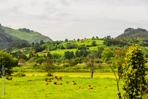 The beautiful city of Ribadesella, Asturias, Spain. Cantabrian Sea photo