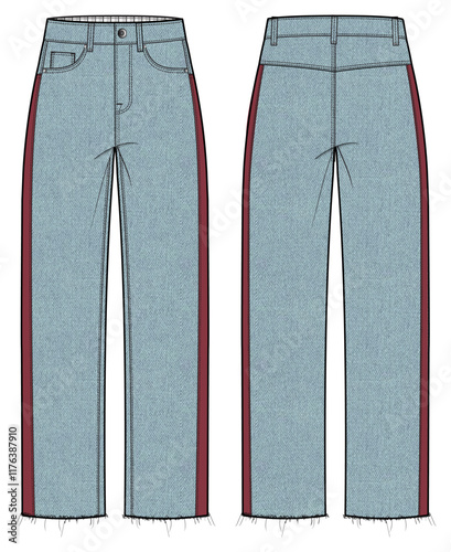 Women’s  Jeans, Denim pant, Front and Back View Vector Fashion Illustration , CAD, Technical Drawing, Flat Drawing, Mockup, Template.