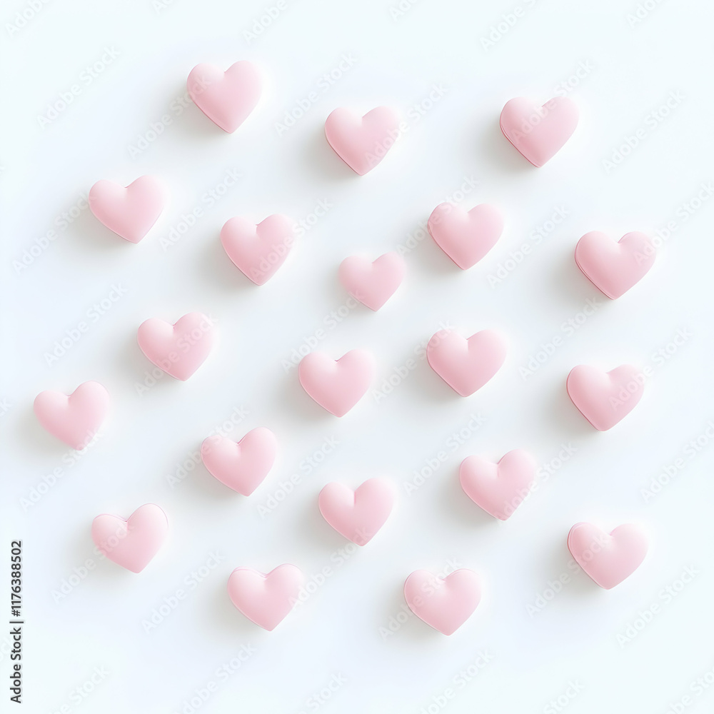 A collection of small pink heart shapes arranged in a grid on a light background. A collection of small pink heart shapes arranged in a grid on a light background.