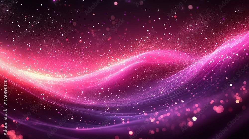 Fototapeta premium A vibrant abstract wave of pink and purple hues with sparkling particles, evoking a sense of motion and energy.