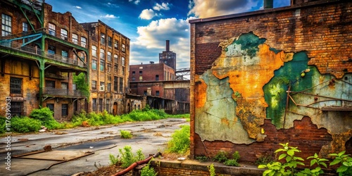 Urban Exploration Hamilton Ohio: Detailed Street Map Overlay on Grungy Industrial Scene photo