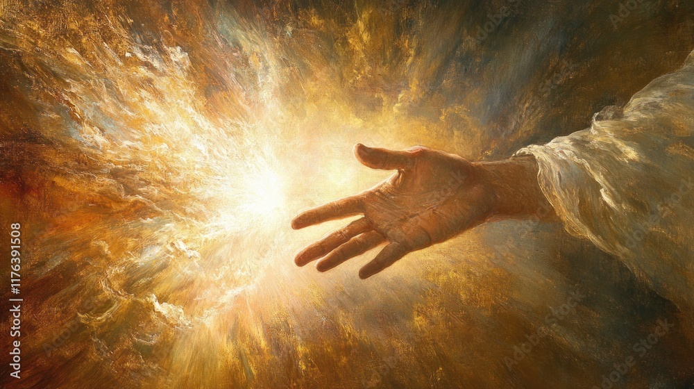 custom made wallpaper toronto digitalBright and warm image of Jesus Christ hand reaching out, bathed in divine light, conveying the spiritual concept of love and redemption