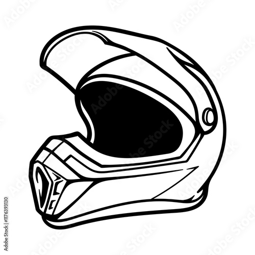 dirtbike motocross helmet isolated drawing line art style sketch classic vintage design illustration