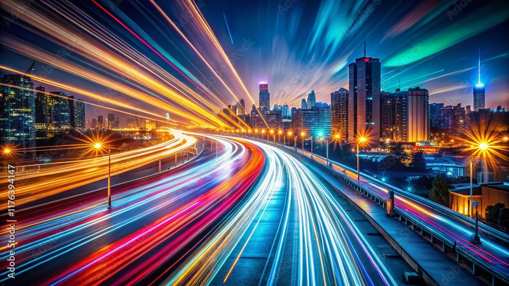 Fototapeta premium Urban Light Trails at Night - Long Exposure Photography