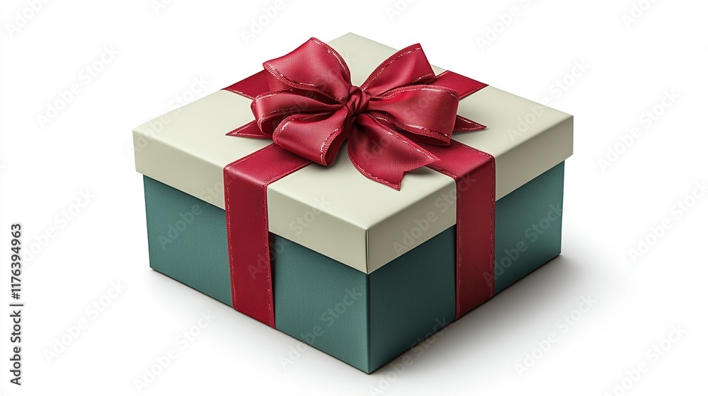 Obraz premium A beautifully wrapped gift box with a red ribbon and bow, symbolizing celebration and surprise.