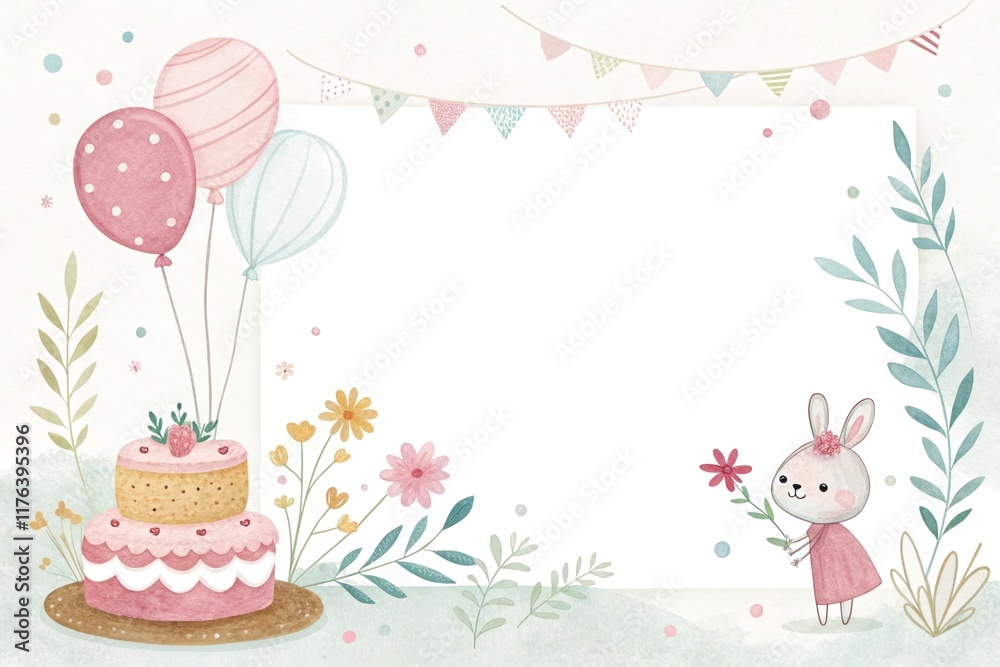Fototapeta premium cute cartoon happy birthday watercolor illustration background