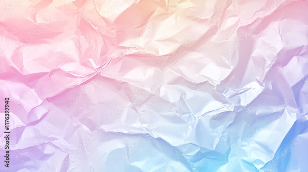 Crumpled holographic foil texture with pastel iridescent tones, creating a blurred retro vaporwave style background ideal for webpunk designs Crumpled holographic foil texture with pastel iridescent tones, creating a blurred retro vaporwave style background ideal for webpunk designs