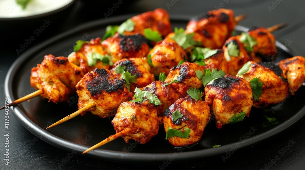 Grilled meat skewers, shish kebab with succulent pieces of beef, chicken, and vegetables, presented on a black background for a flavorful and appetizing bbq or grill concept Grilled meat skewers, shish kebab with succulent pieces of beef, chicken, and vegetables, presented on a black background for a flavorful and appetizing bbq or grill concept