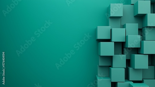 A minimalist design featuring teal cubes arranged against a matching background, creating depth and visual interest.