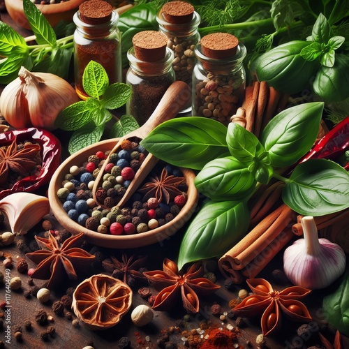 63 Close up of fresh herbs and spices (Flavor antioxidants) Izob photo