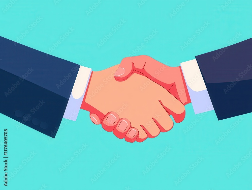 A digital illustration of two hands shaking, symbolizing agreement, partnership, or collaboration against a light blue background. A digital illustration of two hands shaking, symbolizing agreement, partnership, or collaboration against a light blue background.
