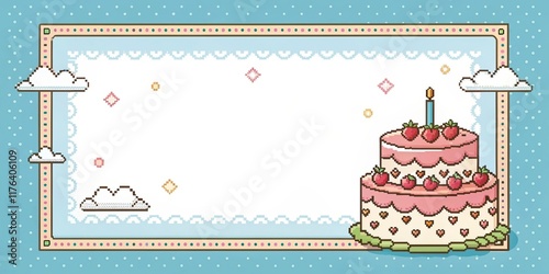 pixel art cute happy birthday illustration background