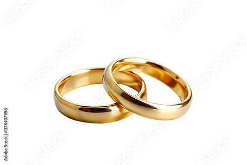 Intertwined Gold Wedding Bands on Transparent Background - Symbolizing Love, Unity, and Commitment photo