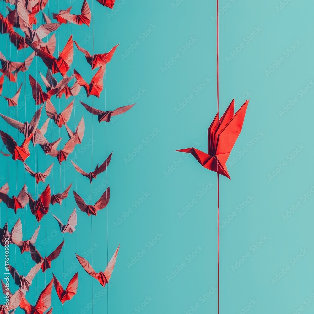 Fototapeta premium Unique Origami Bird Leadership Goal Success Motivation Inspiration Abstract Art R