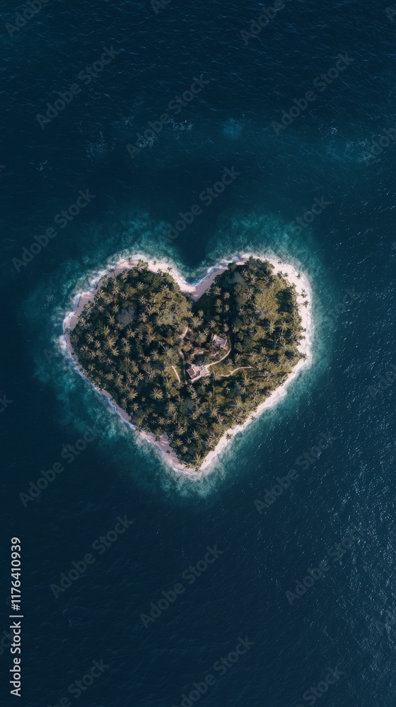Heart Shaped Island Paradise Aerial View of Tropical Getaway Heart Shaped Island Paradise Aerial View of Tropical Getaway