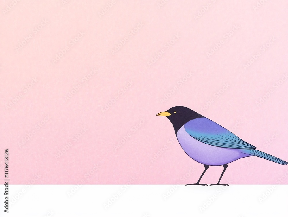 Obraz premium Serene Digital Painting: Lavender Bird Perched on Pale Pink Background. AI Generated