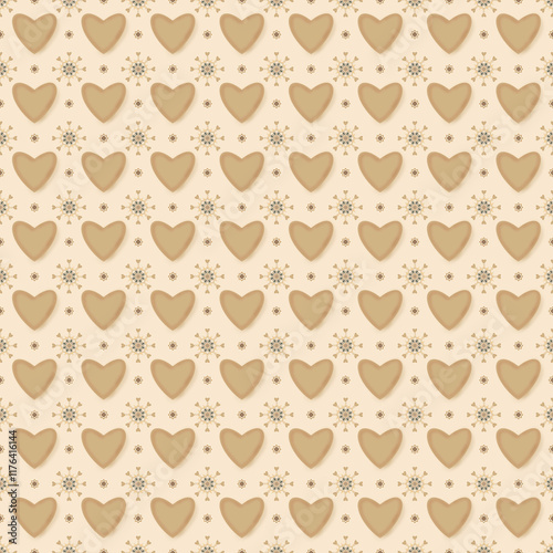 Abstract heart seamless pattern on earth tone background. Ideas for valentine's day, wedding, textile, wallpaper, rugs, cushion cover, packaging, product labels etc.,  photo