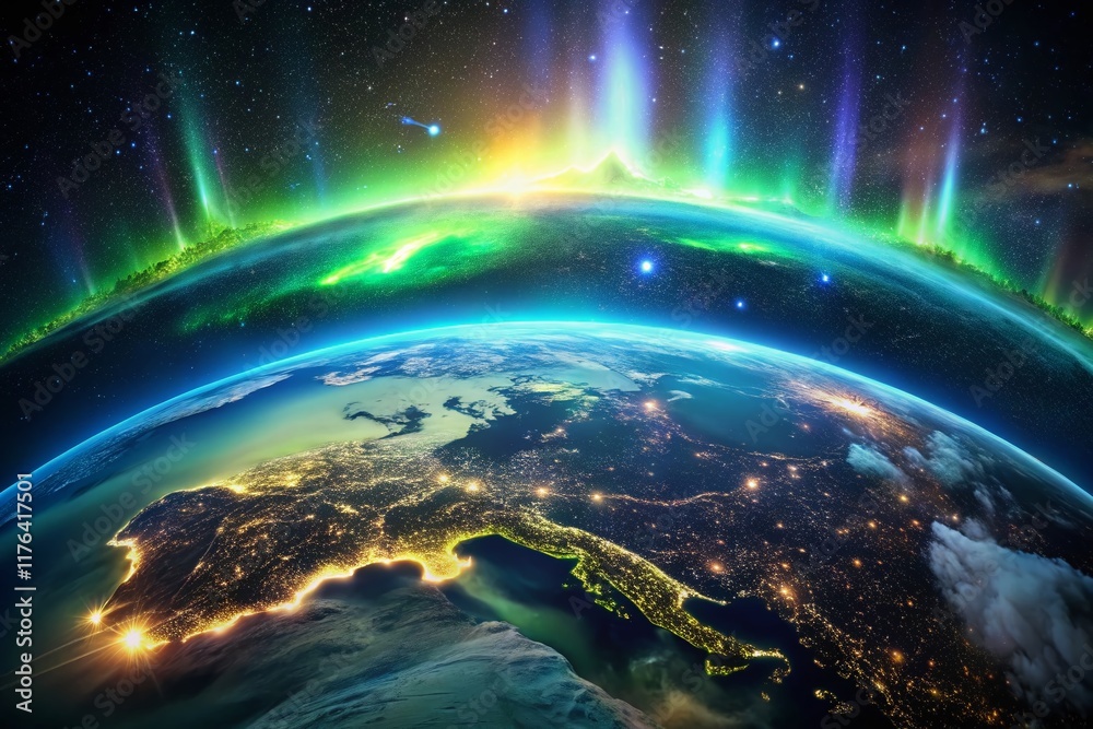 Fototapeta premium Vibrant Earth at Night: Stunning Global View from Space