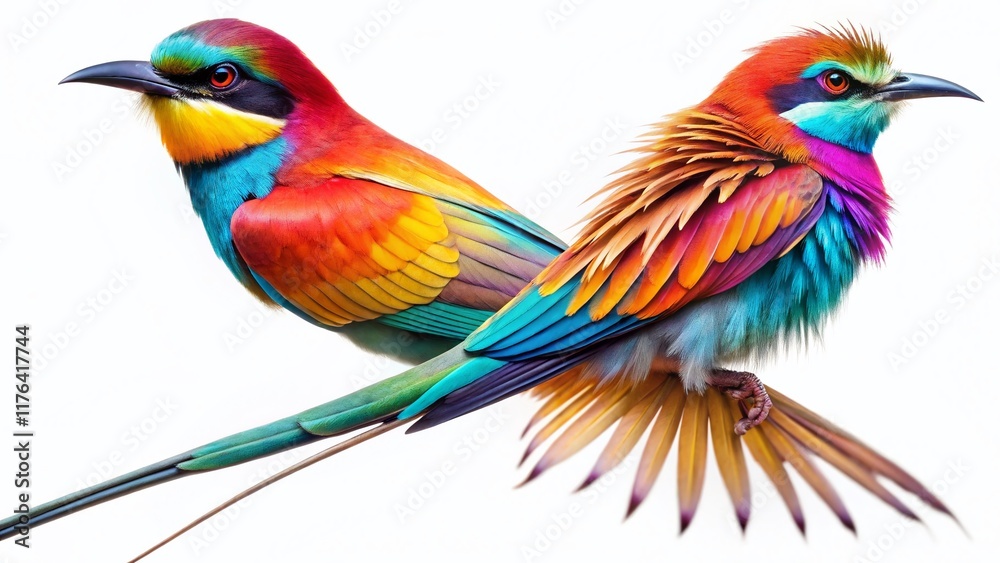 Fototapeta premium Vibrant Exotic Bird with Long Tail Feathers, Isolated on White Background - Stock Photo