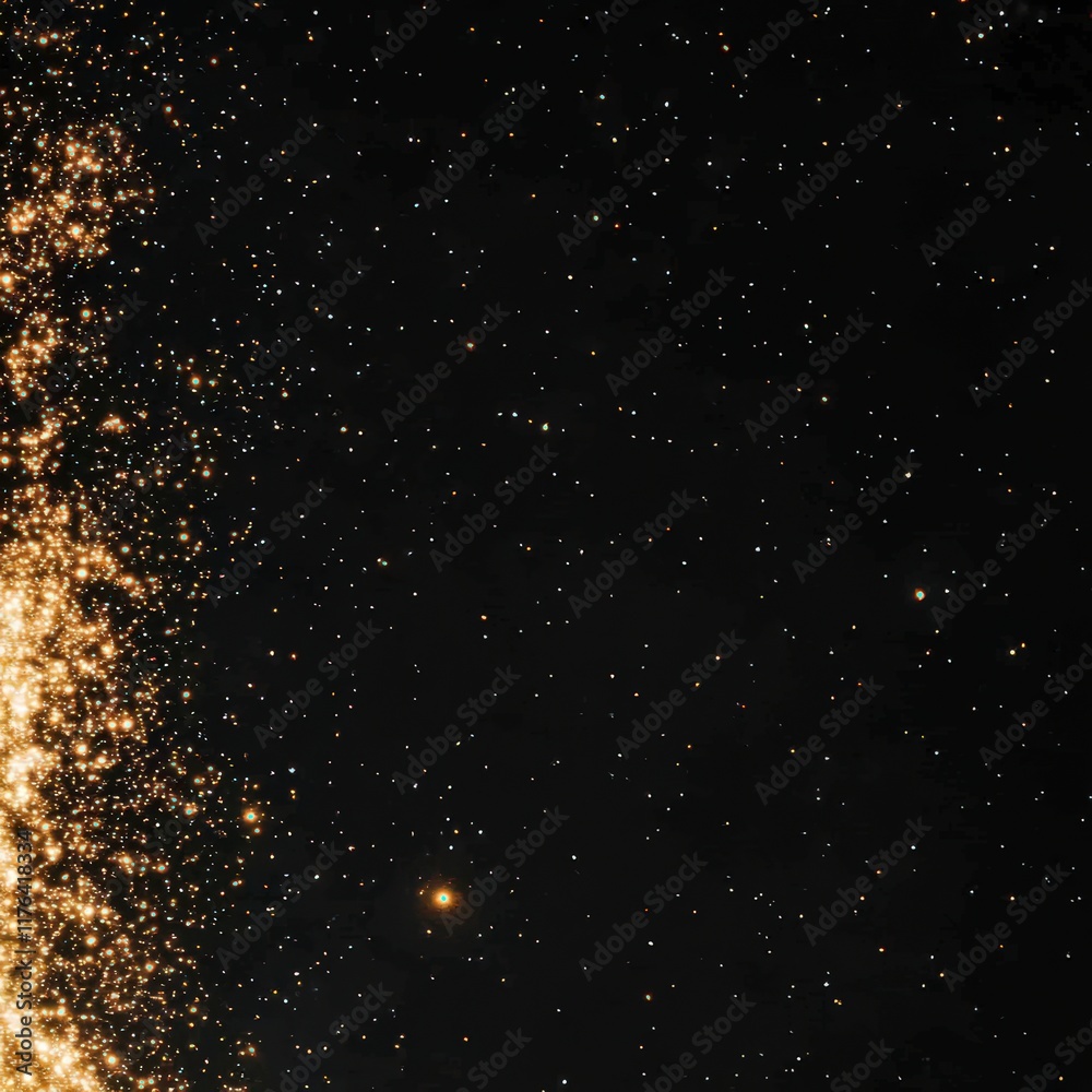 Obraz premium Sparkling Night Sky Golden Starry Background Cosmic Dust Galaxy Space Astronomy Cele