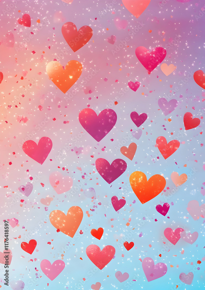 A colorful background featuring various hearts, creating a joyful and romantic atmosphere. A colorful background featuring various hearts, creating a joyful and romantic atmosphere.