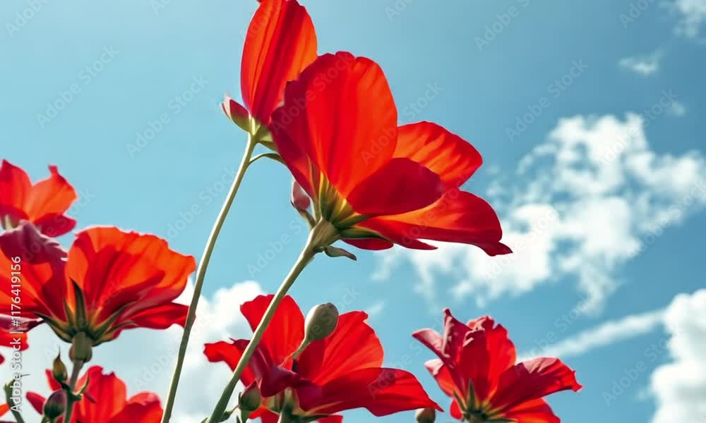 3D Animation of Red flowers against a blue sky. Video background 3D Animation of Red flowers against a blue sky. Video background