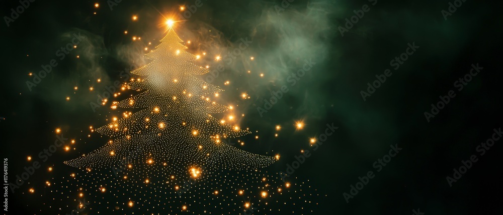 Naklejka premium Sparkling Christmas Tree Lights Festive Holiday Background Gold Glitter Design