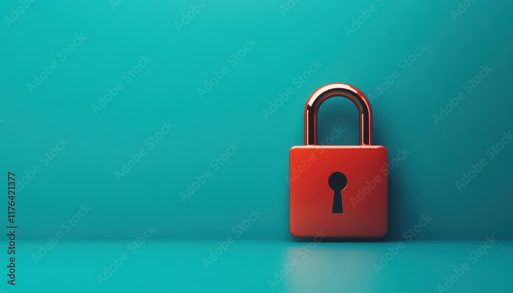 red padlock on turquoise background symbolizes security and protection red padlock on turquoise background symbolizes security and protection