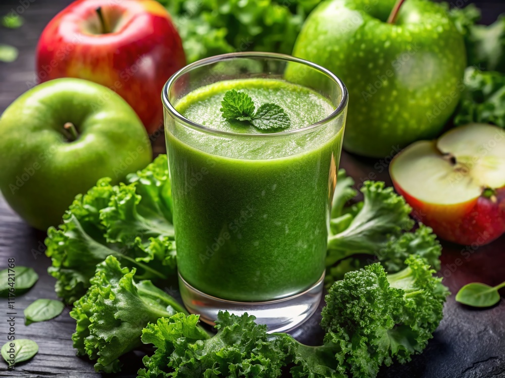 Vibrant Green Kale & Apple Smoothie Macro Photography: Close-up Texture and Freshness Vibrant Green Kale & Apple Smoothie Macro Photography: Close-up Texture and Freshness