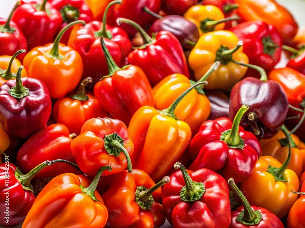 Vibrant Habanero Peppers: Spicy Red & Orange Chillies on White Vibrant Habanero Peppers: Spicy Red & Orange Chillies on White
