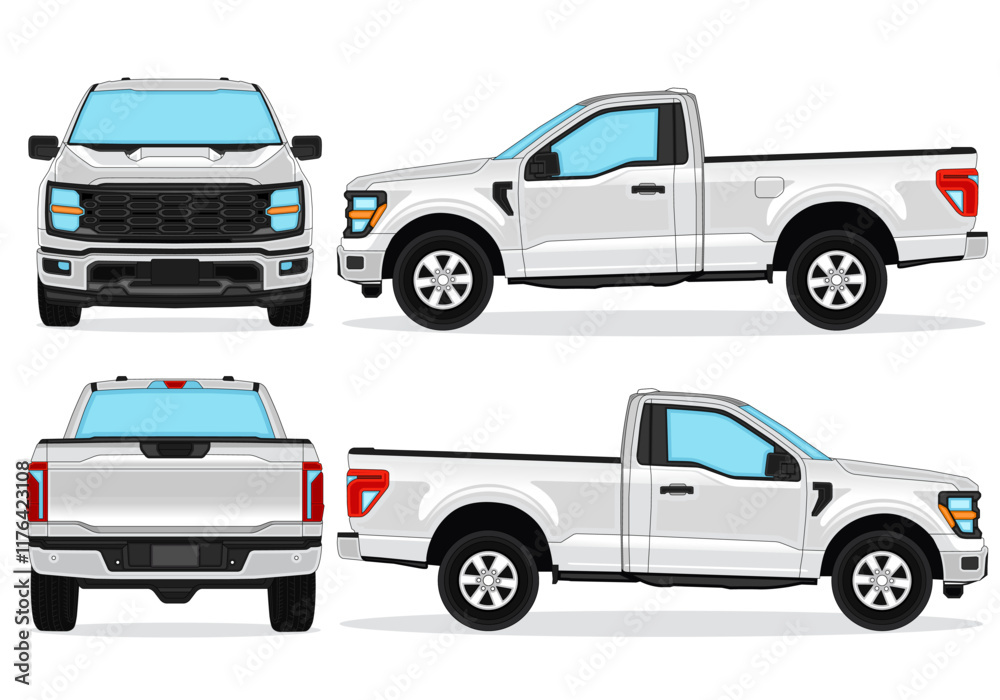 Pickup Truck car mockup vector for branding on white background Pickup Truck car mockup vector for branding on white background