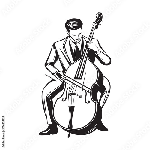 Musician performing on double bass playing Logo design  Vector Image.