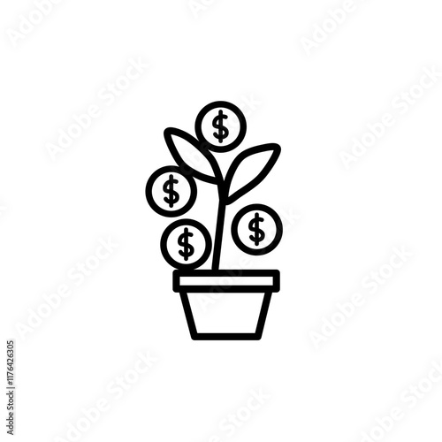 plant growing from coins, invest icon vector, minimal colour