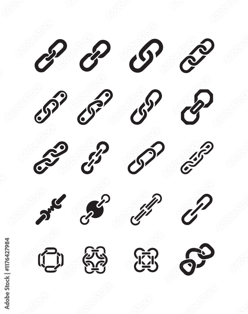 Chain Vector Collection On White Background Chain Vector Collection On White Background