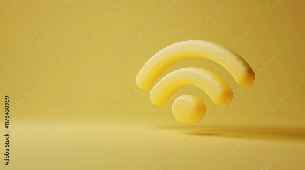 Obraz premium 3D render of a yellow wifi symbol on a yellow background.