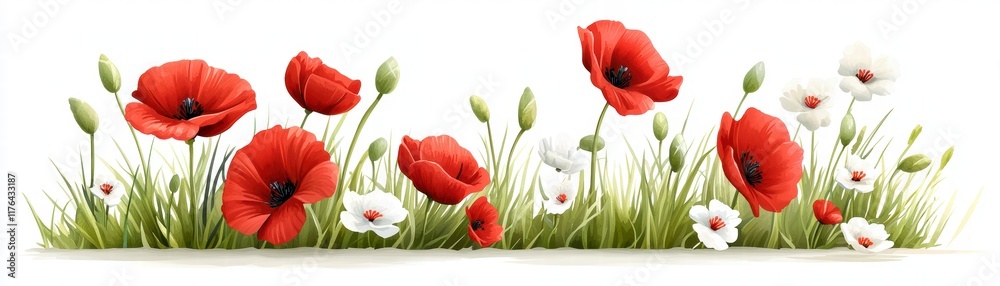 Obraz premium Red and White Poppies in a Meadow
