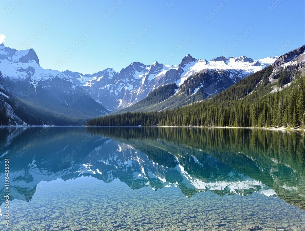 Naklejka premium Stunning Mountain Lake Reflection: Serenity in the Canadian Rockies